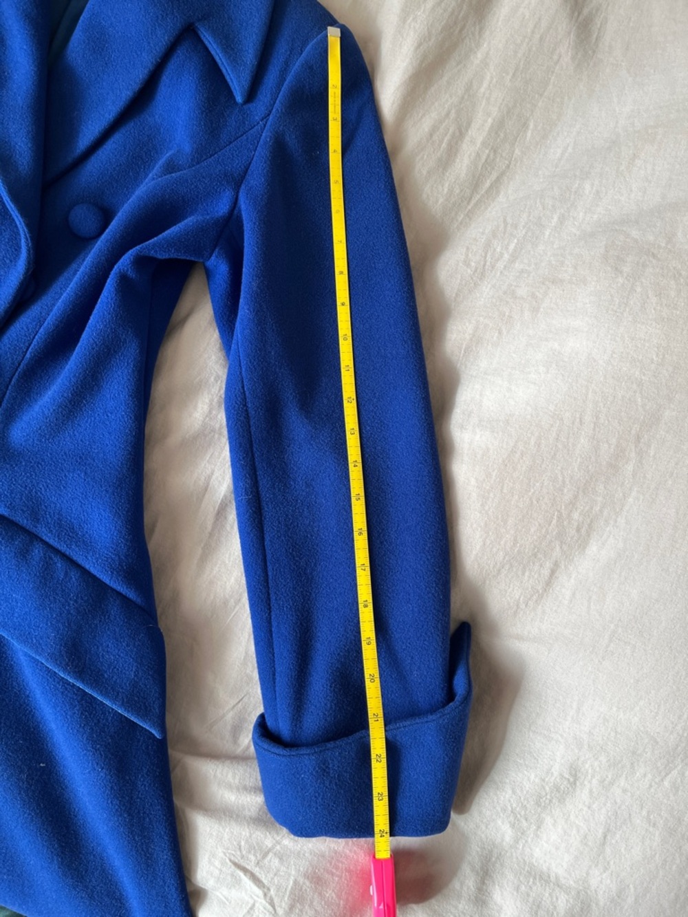 cobalt blue unique A-Line Notched Collar wool and cashmere fitted long coat - Picture 10 of 15